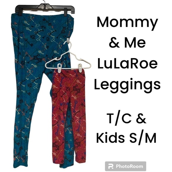 LuLaRoe matching leggings set keys red blue coordinating pair stretchy comfy EUC - Picture 3 of 13